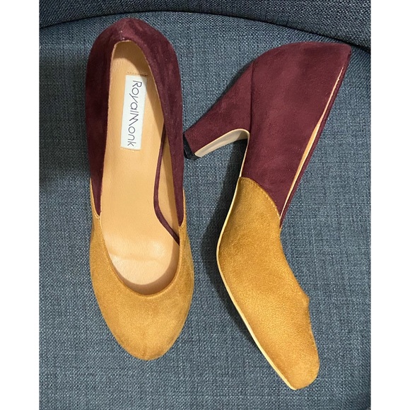 Royal Monk Shoes - 🦋 Burgundy & Mustard Suede Pumps